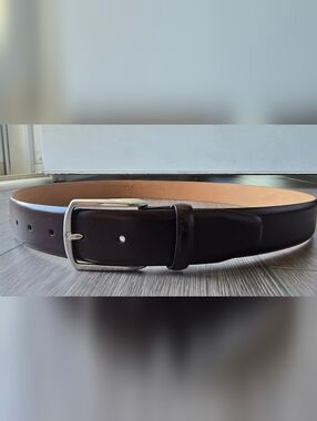 SuitSupply Brown Italian Leather Belt Silver Buckle 43” 1.5” Wide